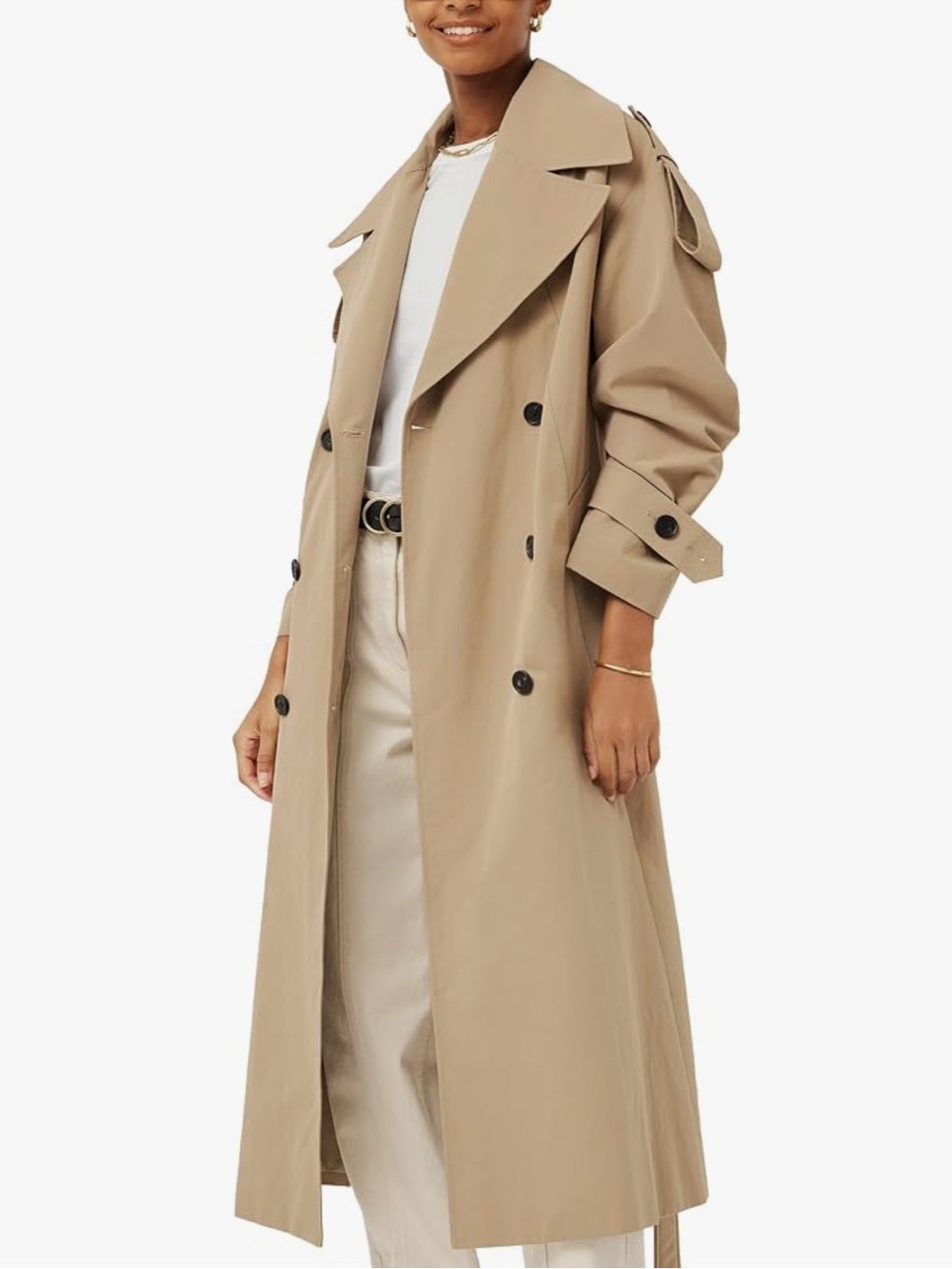 Classic Beige Trench Coat with Black Layering - Picture 6 of 6